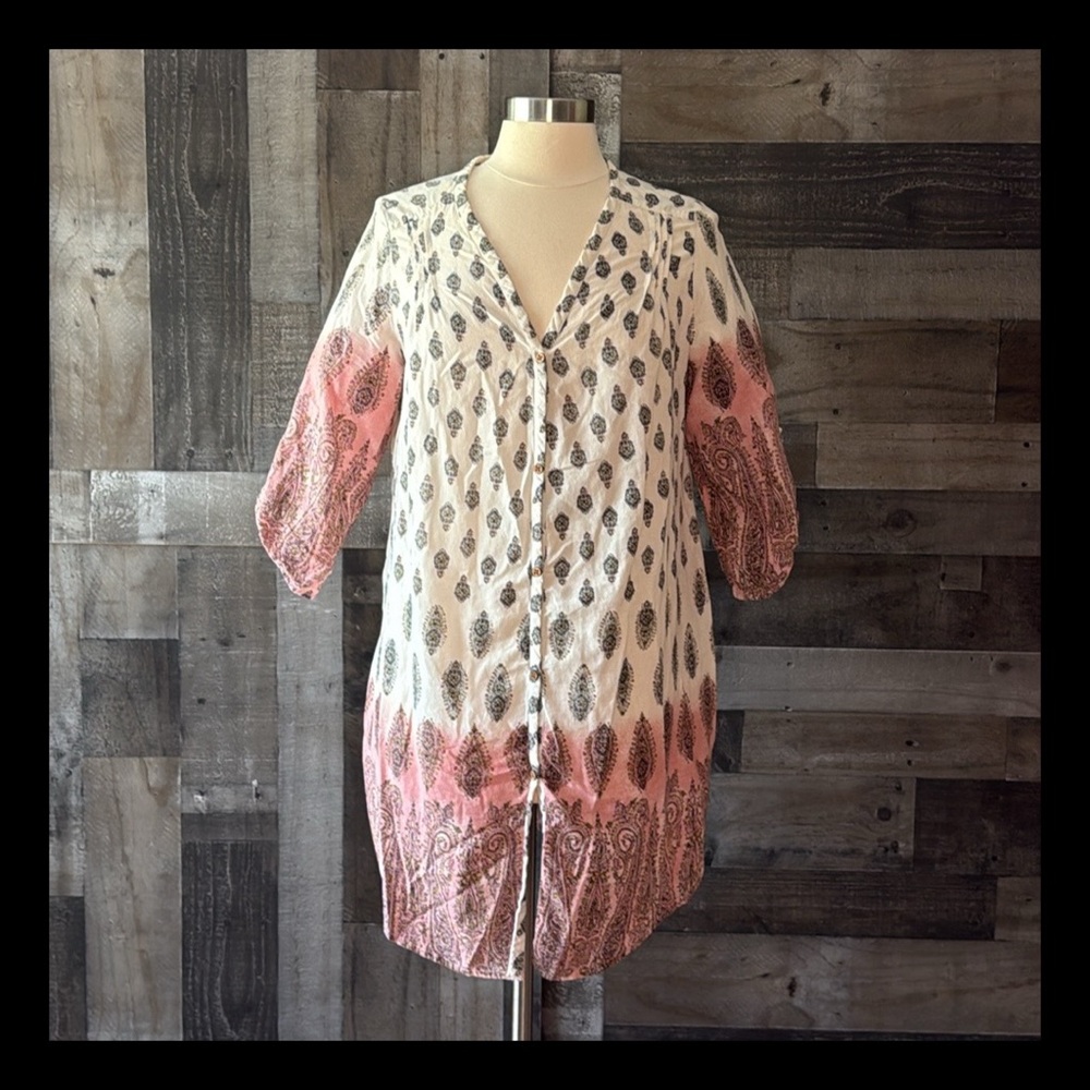 Lucky Brand ombré shirt dress small paisley floral boho chic western wanderlust